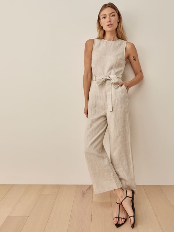Petites Naomi Linen Jumpsuit - Oatmeal